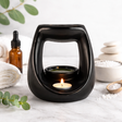 Ceramic Zen Oil Burner - Large Oval Pebble - Matt Black