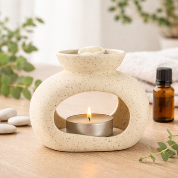 Brûleur d’Huile Zen Céramique – Galet Ovale – Blanc Tacheté