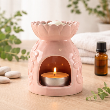 Brûleur d’Huile Céramique Tournesol – Rose Pastel