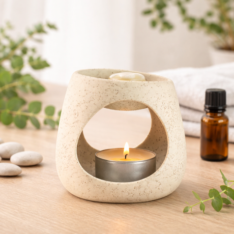 Ceramic Zen Oil Burner - Round Pebble - Speckled Off-White