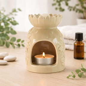 Ceramic Sunflower Oil Burner - Pastel Beige