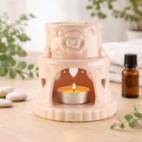 Ceramic Cake Oil Burner - Hearts - Pink