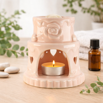 Brûleur d’Huile Gâteau Céramique – Cœurs – Rose