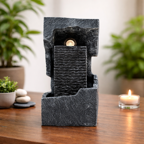 Grand Water Feature – 24x22x48cm – Colour Changing Crystal Ball in Rock, Fountains