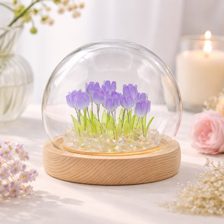 Floral Glow Garden Dome – 20 Tulips – LED USB, snow globe