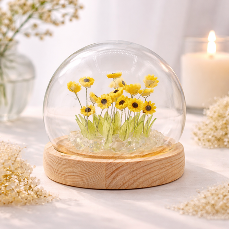 Floral Glow Garden Dome – 20 Sunflower – LED USB, snow globe
