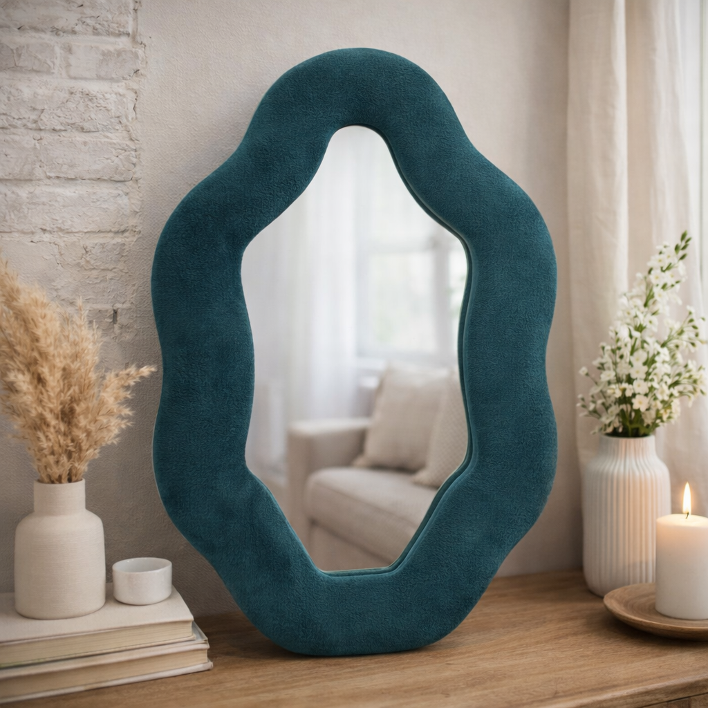 Soft Squiggly Mirror – Oval Pebble – Royal Teal (20.5x32.5x2.3cm)
