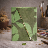 Lokta Bold Floral Bamboo Lock Notebook – Medium (15x12cm) – 45 Leaves – Moss Green