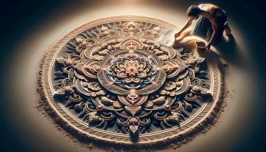 Intrincado mandala budista que simboliza el universo y la mente iluminada, al estilo de una pintura tibetana de arena