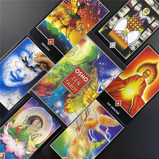 Una carta del Tarot Zen de Osho que muestra el arte contemplativo y contemporáneo de la baraja para la autorreflexión consciente