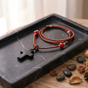 Cord Necklace Gemstone Pendant – Black Agate Cross