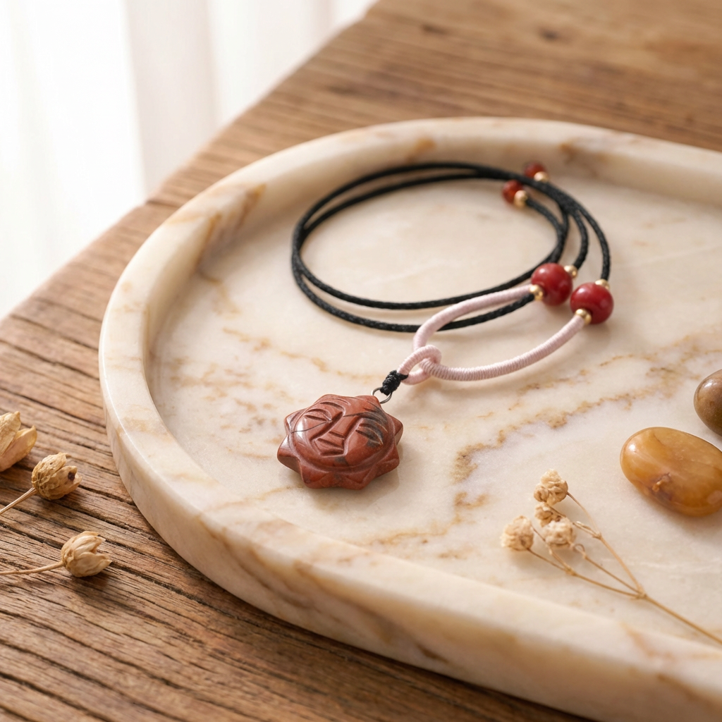 Cord Necklace Gemstone Pendant – Carnelian Sun Face