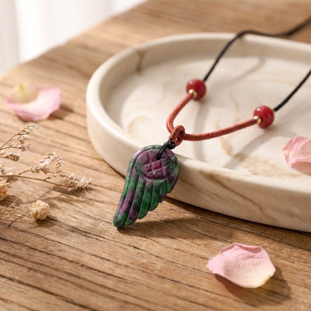 Cord Necklace Gemstone Pendant – Morganite Angel Wing