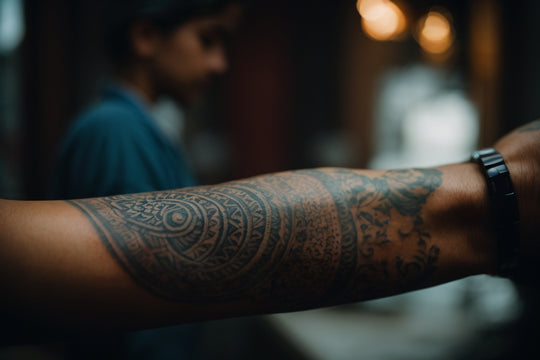 Käsivarteen tatuoitu devanagari-kirjoitus, merkityksellinen hengellinen tatuointi-idea