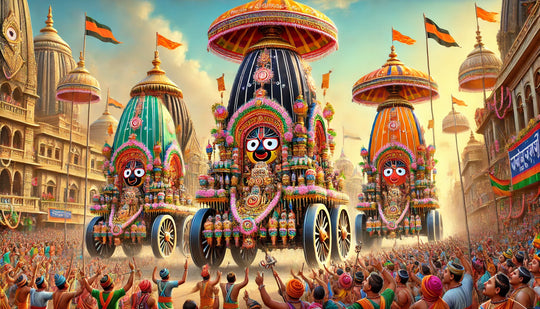 A puri Rath Yatra szekérfesztiválja, amint a hívek tömegén át végighúzzák Jagannath nagy, díszes faszekerét