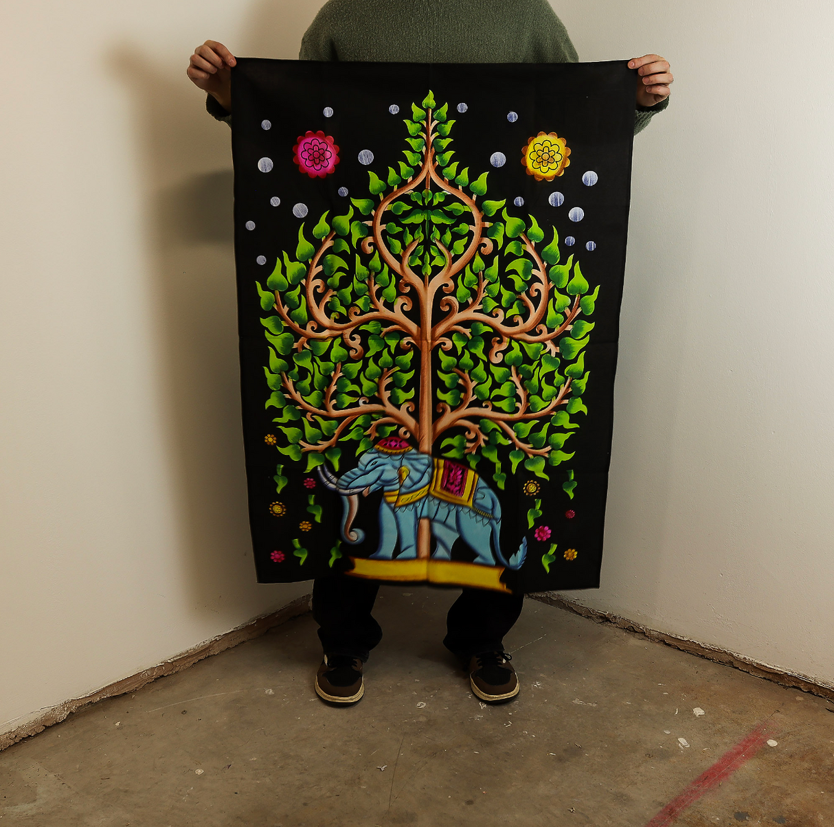 Cotton Wall Art 70X110Cm Elephant Tree Of Life