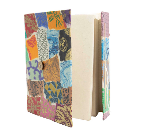Lokta Patchwork Notebook Large 21X15Cm 45 Leaves Includes Bookmark Multi Colour