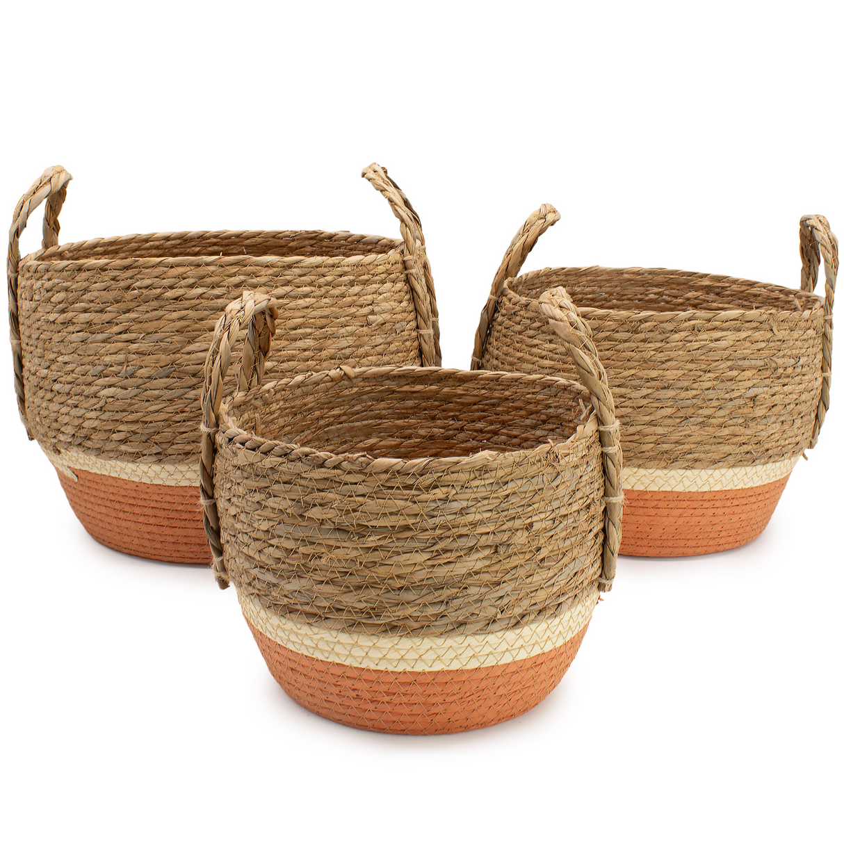 Velike košare od slame i morske trave - prirodne i narančaste - set od 3