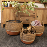 Velike košare od slame i morske trave - prirodne i narančaste - set od 3