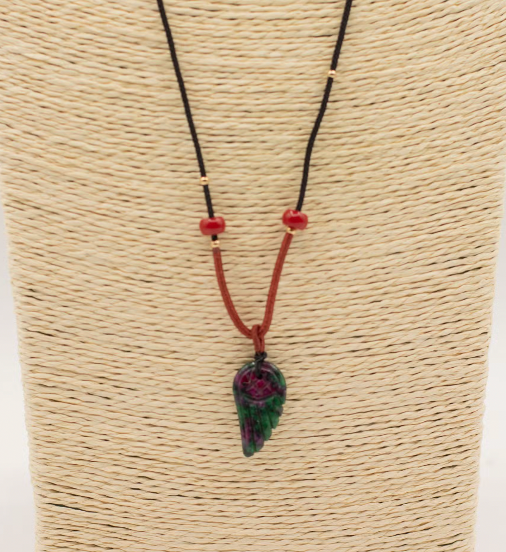 Cord Necklace Gemstone Pendant Morganite Angel Wing