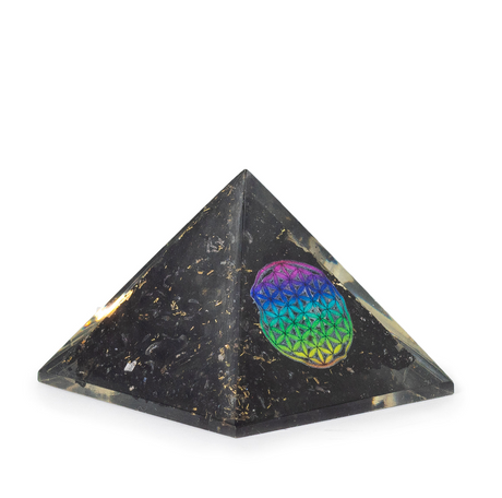 Malé organitové pyramídy 5,5x4,5 cm - Kvet života - čierne turmalínové úlomky