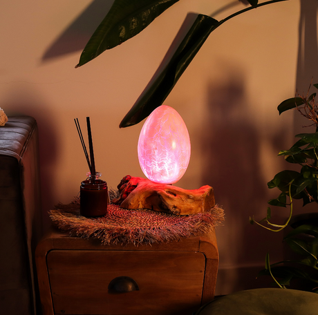 Abajur DriftGlow com Abajur em Forma de Ovo e Efeito Estalido de Fogo – Laranja