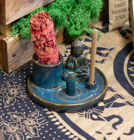 Wielofunkcyjna ceramiczna niebieska podstawka na kadzidło Buddy