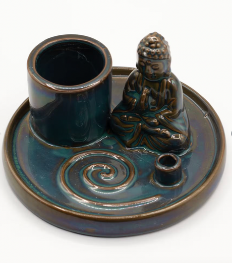 Wielofunkcyjna ceramiczna niebieska podstawka na kadzidło Buddy
