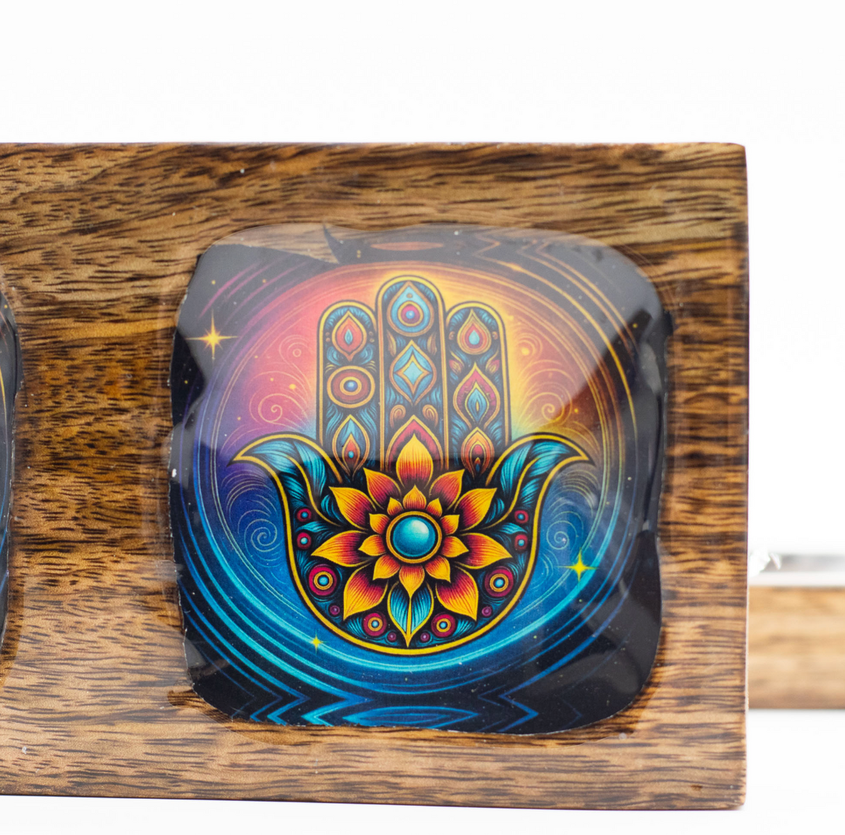 Set tavă medie din mango emailat - Hamsa