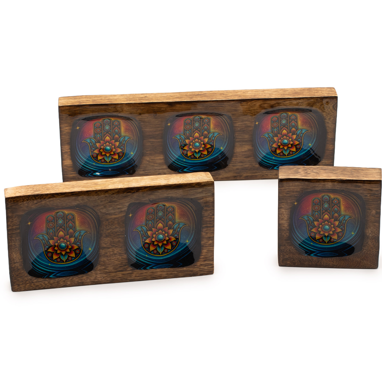 Set tavă medie din mango emailat - Hamsa