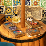 Set tavă medie din mango emailat - Hamsa