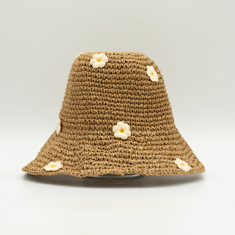 Nomad Sari Floppy Straw Sun Hat – Beige & Flowers