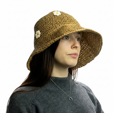 Nomad Sari Floppy Straw Sun Hat – Beige & Flowers