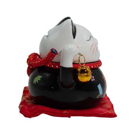 Керамическая копилка Кот с деньгами – черный на подушке