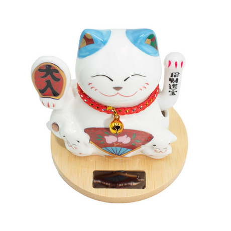 Солнечная Кошка Денег на Деревянной Подставке – Синяя движущаяся лапка