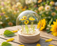 Floral Glow Garden Dome – 5 Sunflowers – LED Battery, snow globe