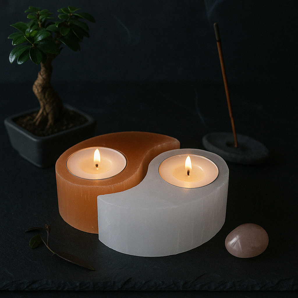 Kerzenhalter „Ying Yang“ aus Selenit