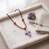 Cord Necklace Gemstone Pendant – Amethyst Cross