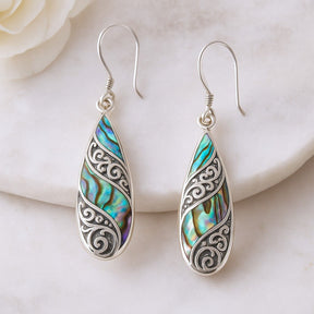 Abalone Shell Long Teardrop Silver Earrings Pair - SHAMTAM.COM