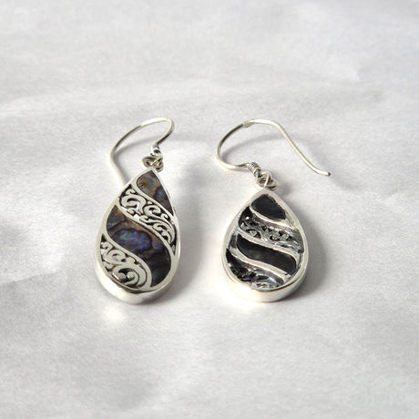 Shell & Silver Earrings - Long Teardrop - Abalone - SHAMTAM.COM