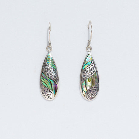 Shell & Silver Earrings - Long Teardrop - Abalone - SHAMTAM.COM