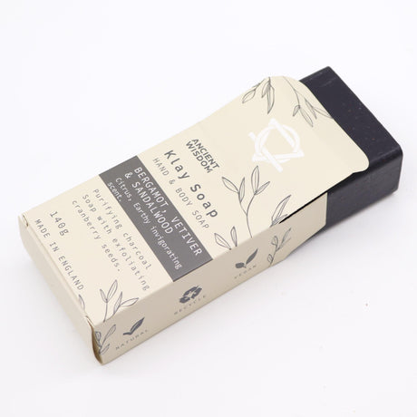 Purifying Charcoal Soap with Bergamot & Sandalwood - Exfoliating Cranberry Seeds, Natural & Vegan, Made in UK - 140g Klay Soap by Ancient Wisdom - SHAMTAM.COM
