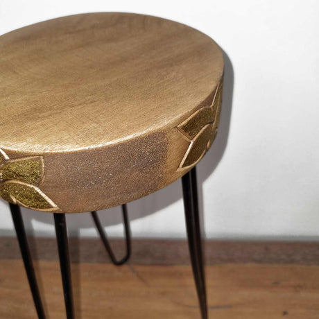 Albasia Wood Plant Stand - Natural & gold detail - SHAMTAM.COM