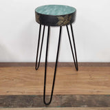 Albasia Wood Plant Stand - Turquoise & gold detail - SHAMTAM.COM