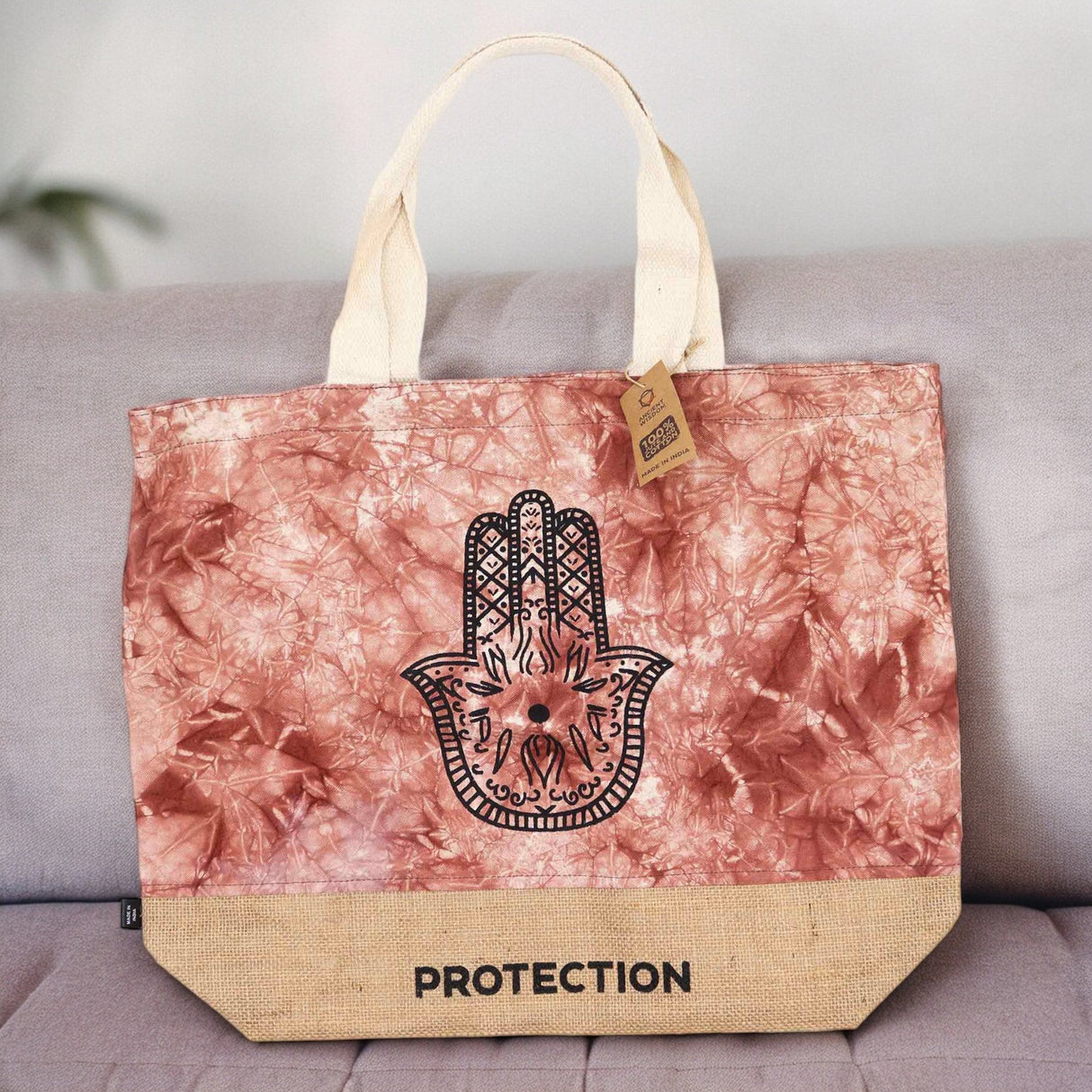 Hamsa Tote Bag - Terracotta Stonewash - Protection - SHAMTAM.COM