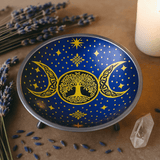 Altar Offering Plate Enameled Purple Triple Moon Three - Legged - SHAMTAM.COM