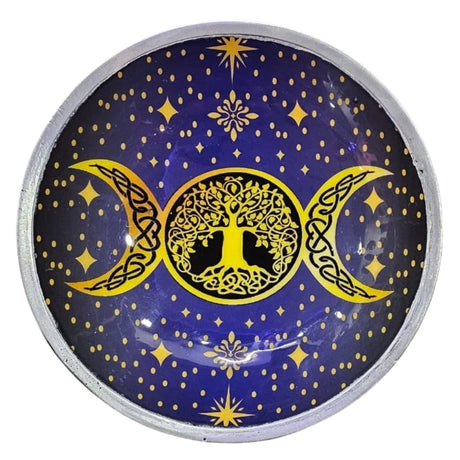 Altar Offering Plate Enameled Purple Triple Moon Three - Legged - SHAMTAM.COM