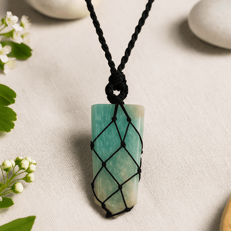 Amazonite Flat Point Pendant Necklace, Adjustable Cord - SHAMTAM.COM
