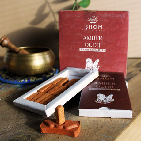 Amber Wood Smudge Bricks Natural Incense and Burner - Pack of 15 - SHAMTAM.COM