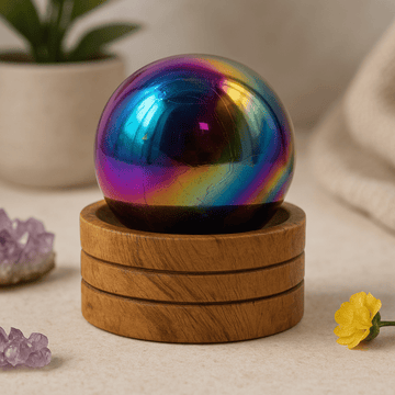 Sfera di Cristallo Aura di Ametista 50mm con supporto